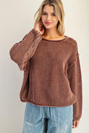 Dropped Shoulder Waffle Knit Sweater