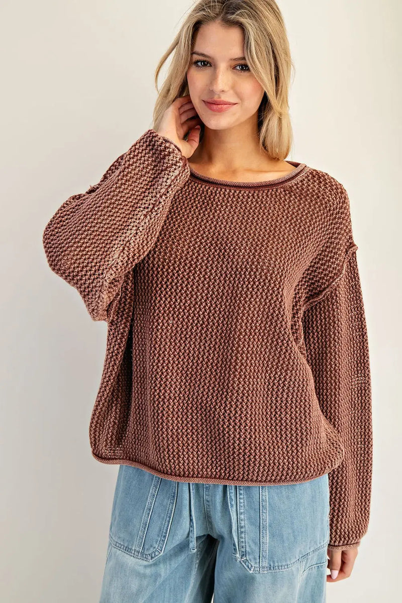 Dropped Shoulder Waffle Knit Sweater