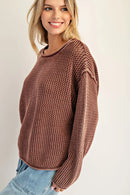 Dropped Shoulder Waffle Knit Sweater