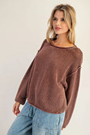 Dropped Shoulder Waffle Knit Sweater