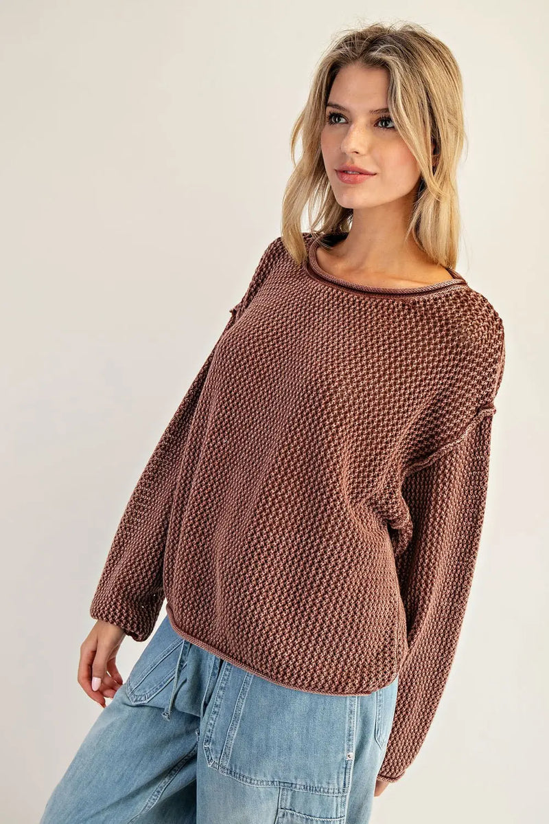 Dropped Shoulder Waffle Knit Sweater
