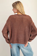 Dropped Shoulder Waffle Knit Sweater