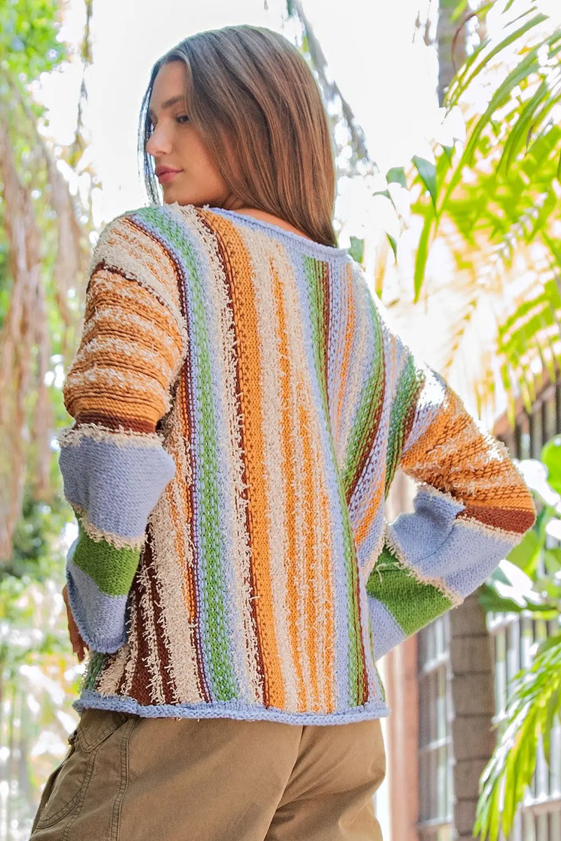 Multicolor Boho Style Button Front Sweater