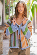 Multicolor Boho Style Button Front Sweater