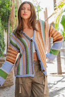 Multicolor Boho Style Button Front Sweater