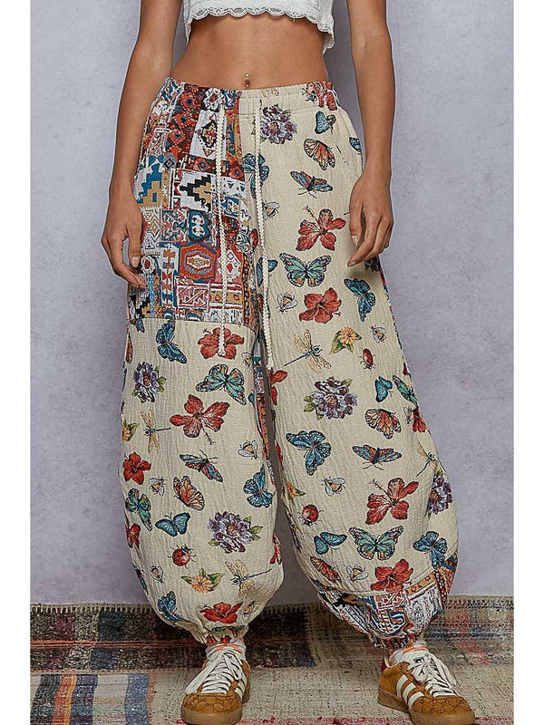 Jacquard Contrast Color Elastic Finish Knit Pants