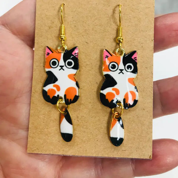 Cat Wagging Tail Earrings- Orange