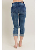 Mid Rise Dark Wash Cuffed Capri