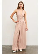 Indie Rose Button Front Halter  Neck Jumpsuit