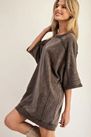 Mineral Washed Half Sleeve Sweatshirt Dress