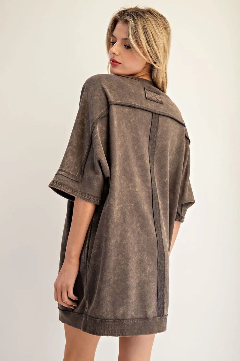 Mineral Washed Half Sleeve Sweatshirt Dress