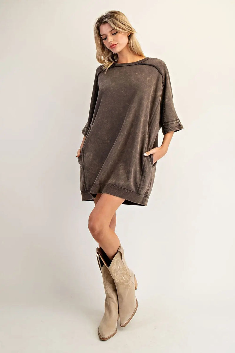 Mineral Washed Half Sleeve Sweatshirt Dress
