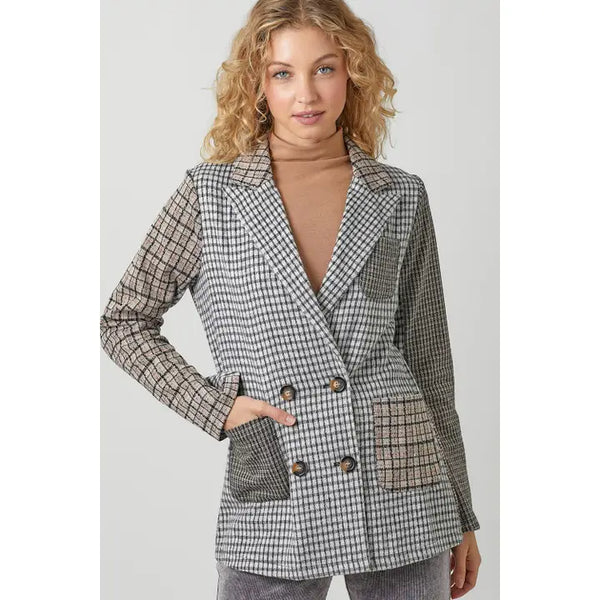 Mixed Plaid Blazer - Light Grey Mix