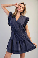 Mineral Washed Smocked Waist Mini Dress- Midnight