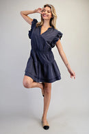 Mineral Washed Smocked Waist Mini Dress- Midnight