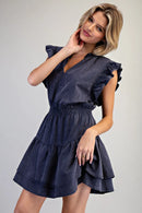 Mineral Washed Smocked Waist Mini Dress- Midnight