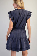 Mineral Washed Smocked Waist Mini Dress- Midnight