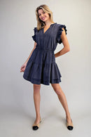Mineral Washed Smocked Waist Mini Dress- Midnight