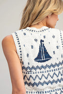 Sail Boat Button Down Sweater Vest- Ocean Breeze