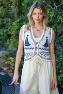 Sail Boat Button Down Sweater Vest- Ocean Breeze