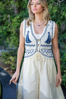 Sail Boat Button Down Sweater Vest- Ocean Breeze