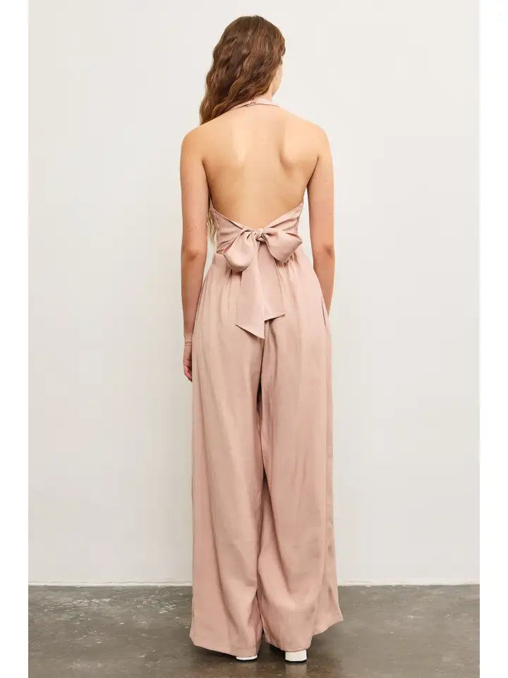 Indie Rose Button Front Halter  Neck Jumpsuit