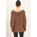 Chenille Boat Neck Dolman Sleeve Sweater- Brown