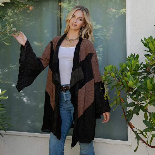 Boho Patchwork Kimono Shrug with Embroidery- Amber