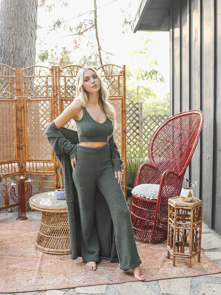 Boucle Cozy Lounge Pants-Olive