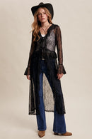 Sheer Lace Ruffle Duster- Black
