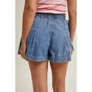 Pleated Denim Shorts