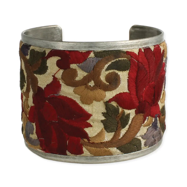Red Flower Embroidered Elegance Cuff Bracelet