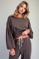 Contrast Trim Pleated Pullover