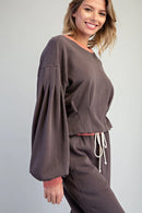 Contrast Trim Pleated Pullover