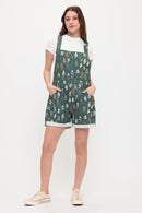Whimsical Cat Tails Print Short Overalls Green