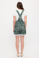 Whimsical Cat Tails Print Short Overalls Green