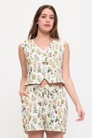 Floral Garden Print Neck Vest