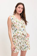 Floral Garden Print Neck Vest