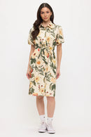 Golden Flower Garden Print Shirt Dress
