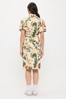 Golden Flower Garden Print Shirt Dress
