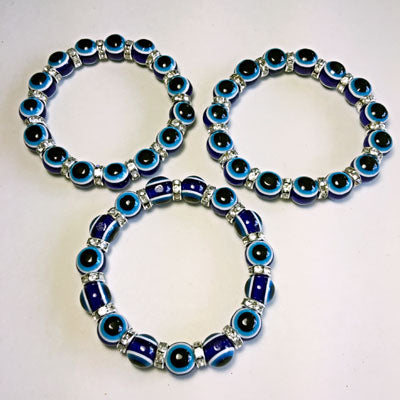 Blue Evil Eye & Rhinestone Bracelet