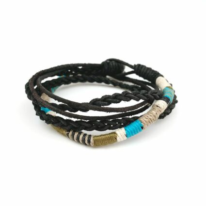 Aadi Bracelet – Black Braids and Aqua > Tan Twine