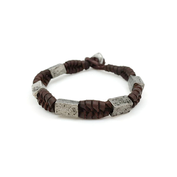 Aadi Bracelet – Brown Braided Leather with Metal Beads