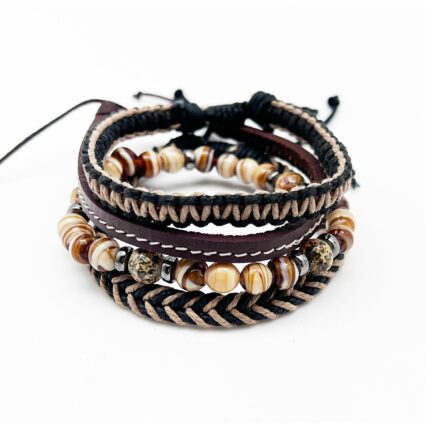 Aadi Mens Bracelet – Woven Leather with Beads