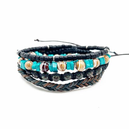 Aadi Mens Bracelet – Turquoise and leather brown beads