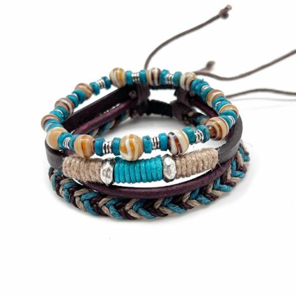 Aadi Mens Bracelet – Turquoise and blue dark woven leather