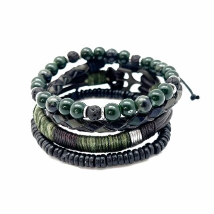 Aadi Mens Bracelet – Green and Black Woven Leather