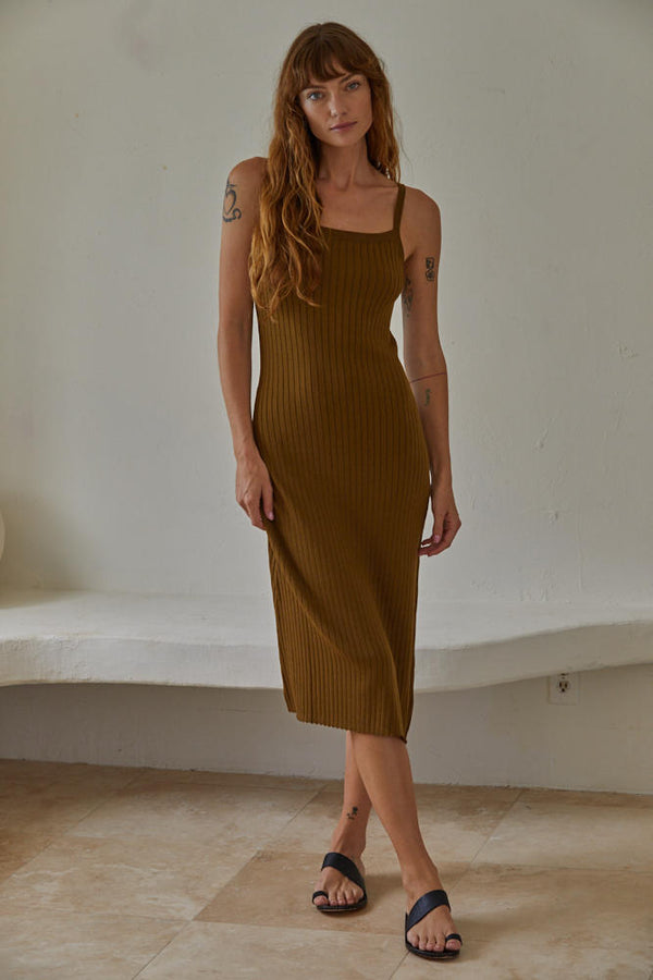 Off The Grid Maxi Dress-Olive Brown