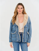 Wynn Faux Sherpa Shawl Denim Jacket