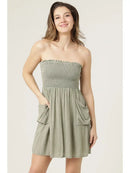 Smocked Bodice Acid Wash Slouchy Pockets Tube Dre